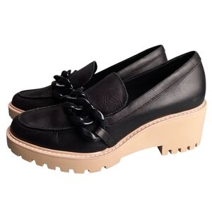 Dolce Vita Haris Black Leather Chain Detail  Platform Lug Sole Slip-on SZ 8.5